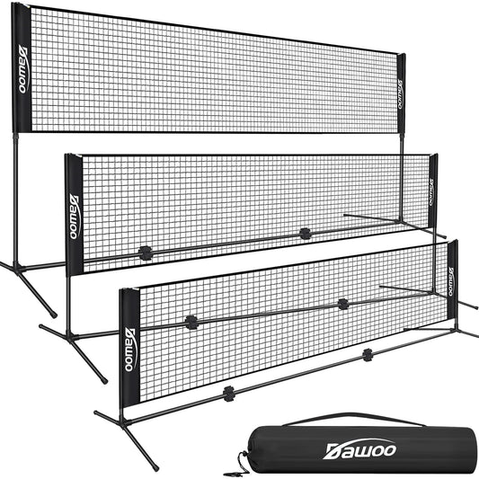 DAWOO Portable Sports Net Set - For Tennis, Soccer, Pickleball, Kids Volleyball, Badminton - Easy Setup Nylon Net with Poles (3M)