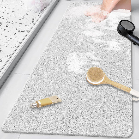 Shower Mat (80 x 40 cm), Non Slip Bath Mats for Inside Bath, Anti Mould Antibacterial PVC Loofah Shower Mat, Soft Comfort Bath Mat Massage Mat for