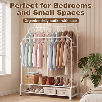 OPPAIYA Heavy Duty Double Rod Clothes Rail, 110cm Garment Rack Supports Up to 80kg (Even Weight Distribution)
