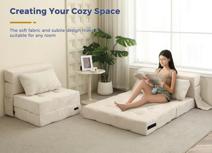 MAXYOYO Folding Foam Sofa Bed, Tri-Fold Mattress with 2 Pillows, Convertible Sofa Chair Futon Z Bed with 15cm Thincken Foam