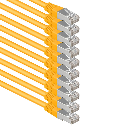 1aTTack.de 1 m yellow - pack of 10 Cat.6 patch cable network cable CAT6 S-FTP Gigabit Lan PIMF CAT 6 copper CU halogen-free Internet DSL game console