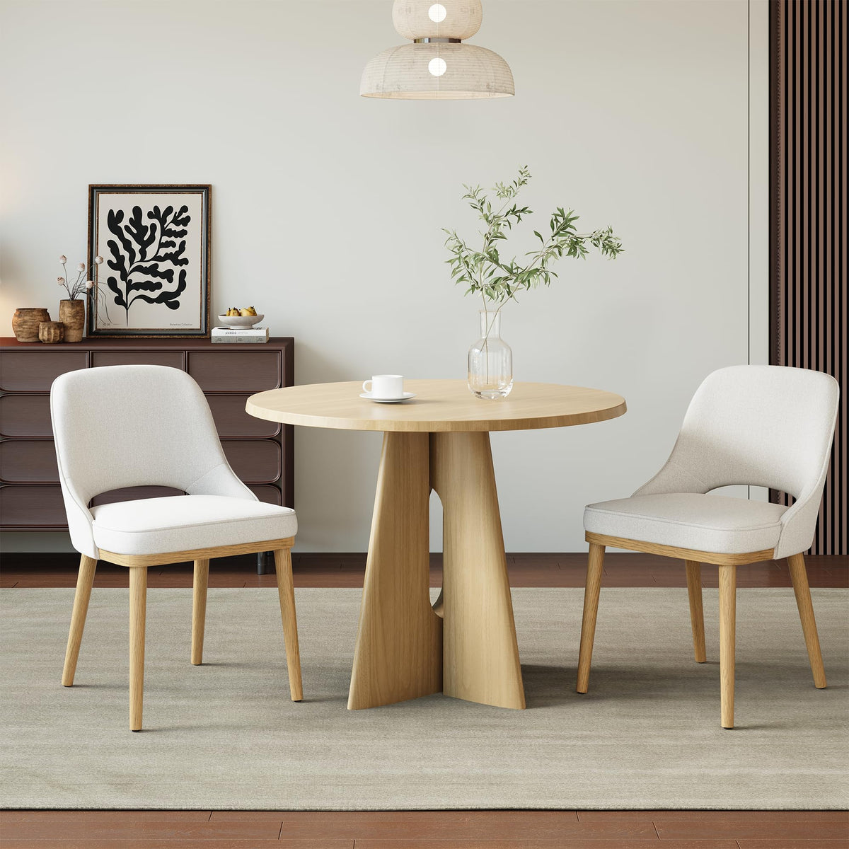 Dining Chairs Set of 2, Upholstered Dining Room Chairs with Chenille Fabric, Ergonomic Backrest, High Density Cushion & Rubber Wood Frame