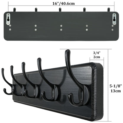WEBI Coat Rack Wall Mount,Coat Hanger Wall,16" Hole to Hole,Coat Hooks Wall Mounted,Hook Rack,5 Hooks for Hanging