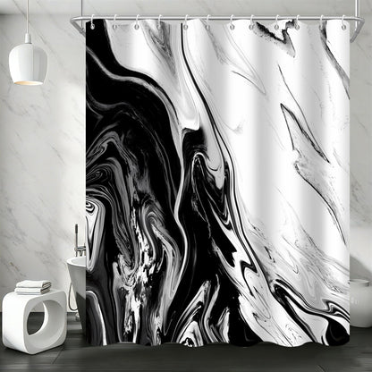GCIREC Shower Curtain, 180x200cm, Black White Texture Ink Marble Modern Art Waterproof Fabric Machine Washable Bathroom Curtain with Hooks
