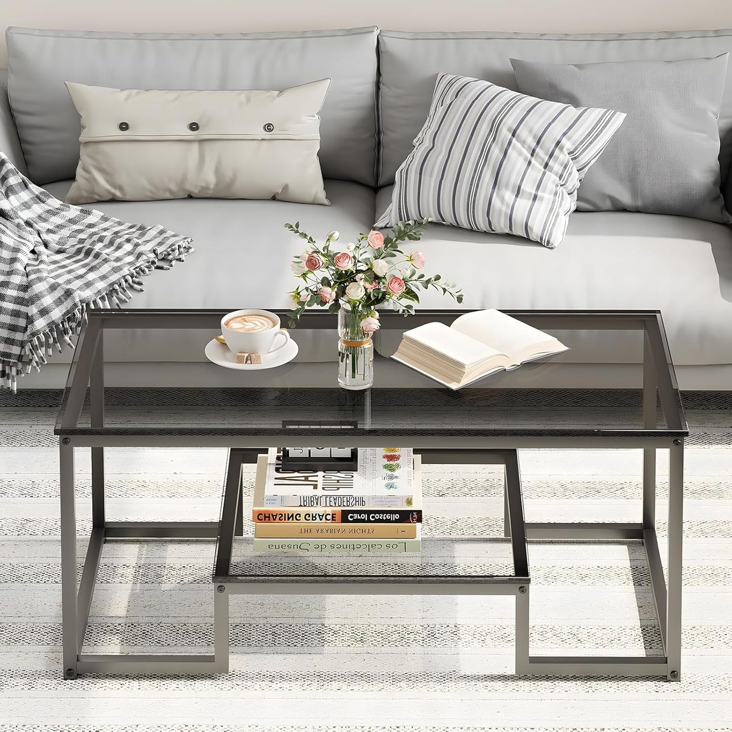 Coffee Table with Storage Shelf, Living Room Table with Metal Frame, Coffee Tables for Living Room, Center Table