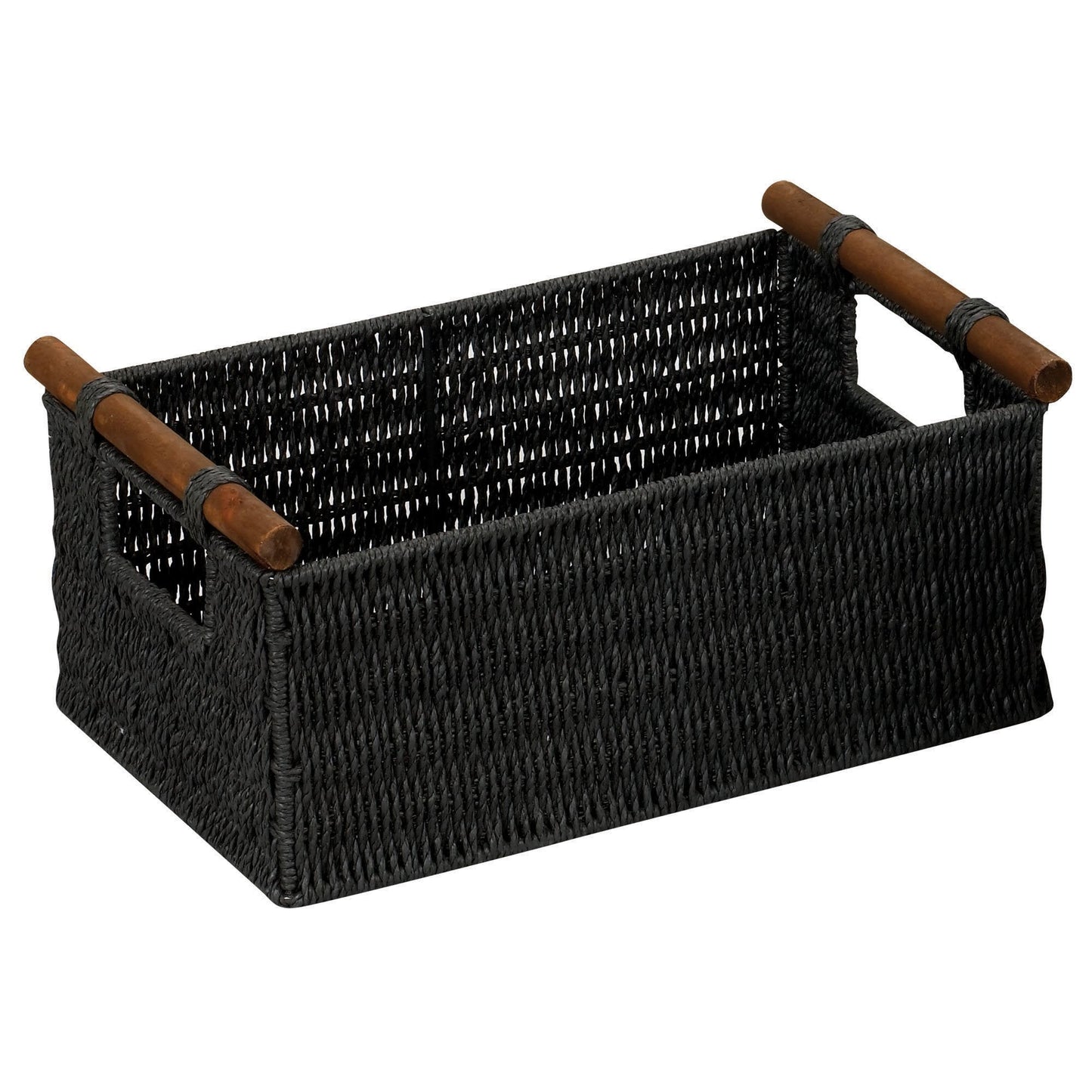 Household Essentials Decorative Woven Baskets, Set of 3 Baskets, Paper Rope with Wood Handles, Sturdy Metal Frame, Small, Medium and Large, Black