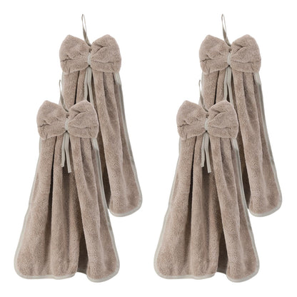 sourcing map 4Pcs Bow Hand Towels with Hanging Loop, 14.2" x 12.2" Soft Coral Fleece Microfiber Bowknot Hanging Hand Dry Towels Quick Dry and
