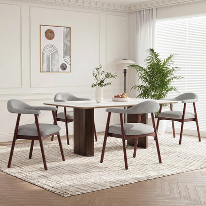 MALOL Wooden Dining Chairs Set of 4, Fabric Chairs for Dining Room with Armrest, Upholstered Kitchen Chairs with Curved Back and Wood Legs for Dining