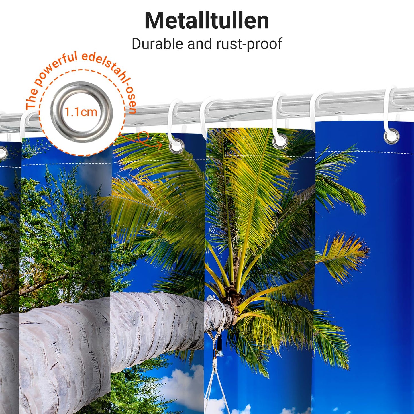 Lerores Shower Curtain, 180 x 200 cm, Beach, Weighted Hem, Anti-Mould Textile, Water-Repellent