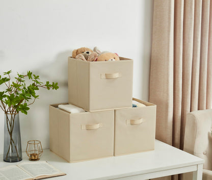 Webeasy Foldable Storage Cube Basket Bin, Set of 6, 28 x 28 x 28 cm (Beige)