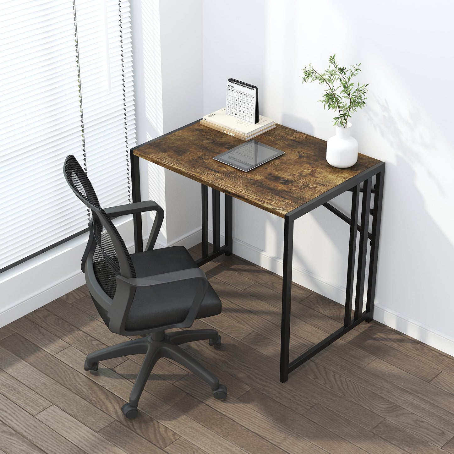 Lutown-Teen 47 inch Folding Computer Desk, Rustic Brown