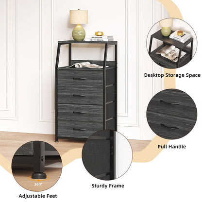 CAIYUN Chest of Drawers Bedroom with 4 Drawers, Small Fabric Dresser with Shelf, Fabric Dresser for Entryway Hallway Living Room