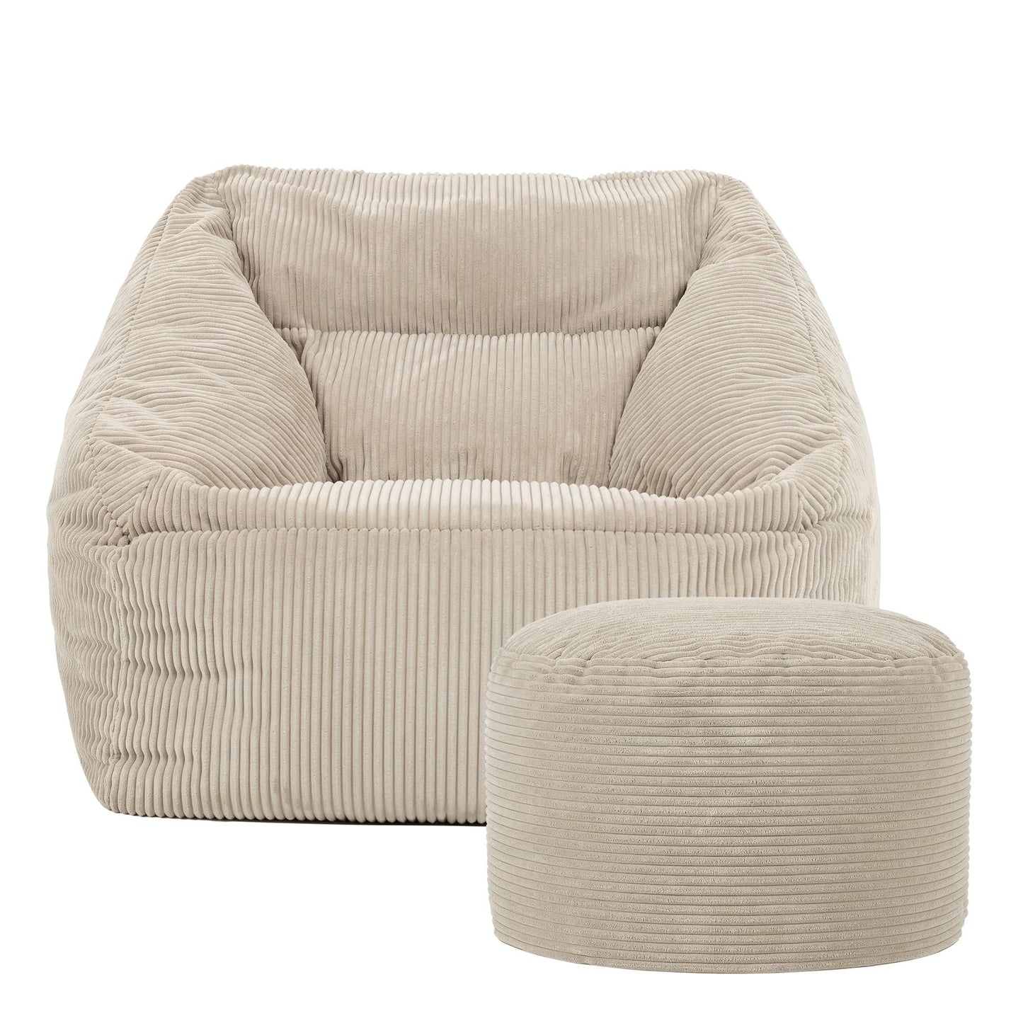 icon Natalia Cord Bean Bag Chair & Footstool with Filling Included, Beige