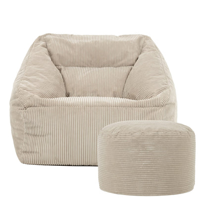 icon Natalia Cord Bean Bag Chair & Footstool with Filling Included, Beige