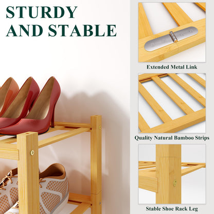 smiry Natural Bamboo Shoe Rack, 5 Tier Wooden Stackable Shoe Storage Organiser, Free Standing Shoes Storage Shelf for Entryway, Hallway, Small Spaces