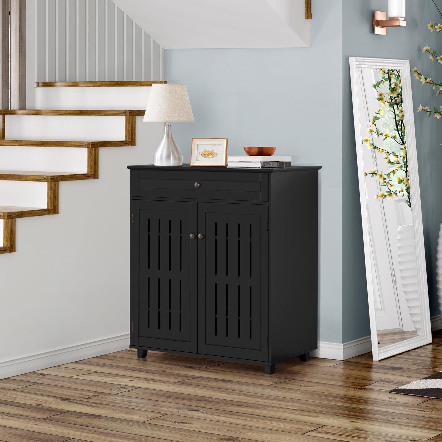 Yaheetech Shoe Cabinet 4-Tier Shoe Storage Organizer with Drawer, Black