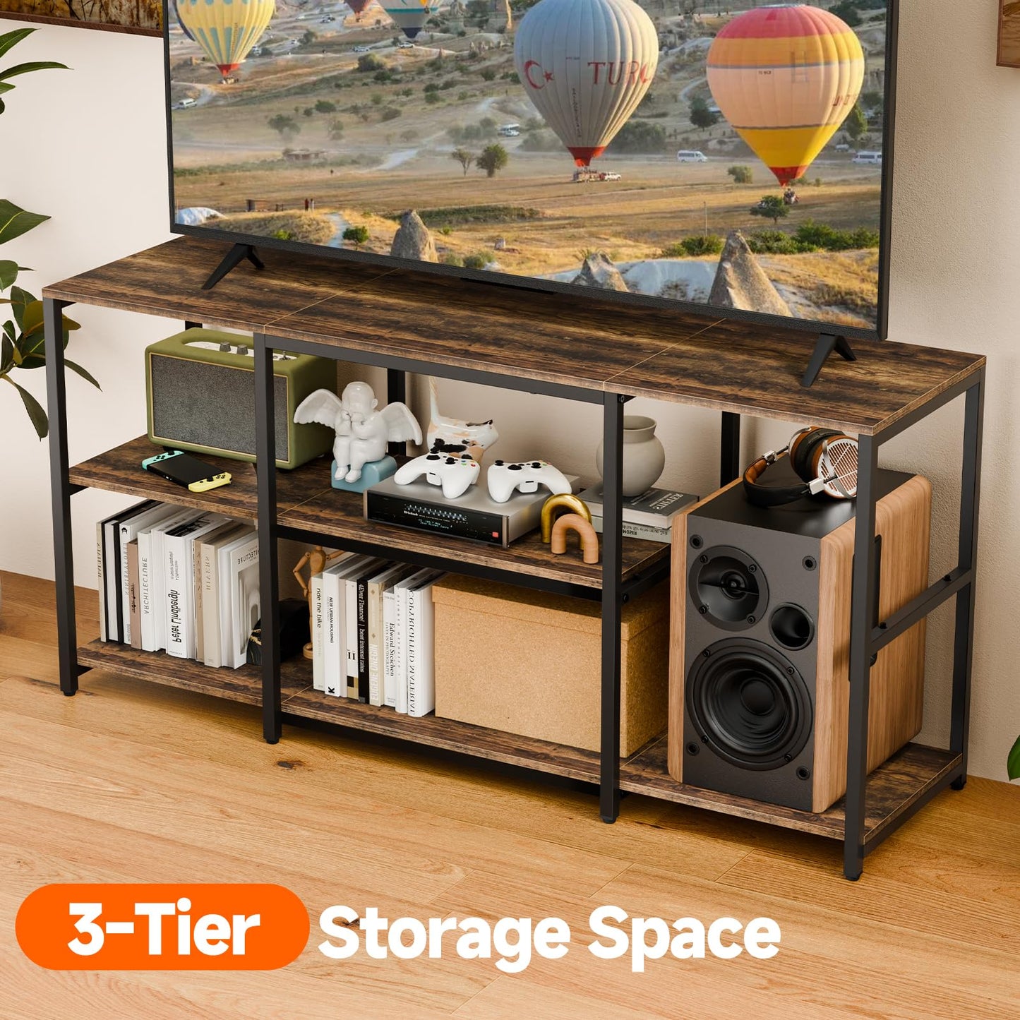 Aquzee TV Stand, 148 cm TV Stand Cabinet, 3 Tier Wooden TV Console Table Unit with Storage