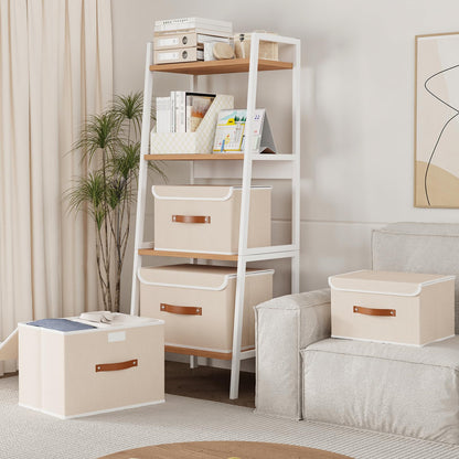 Yawinhe Collapsible Storage Boxes with Lids,38x25x25cm,Beige,3-Pack