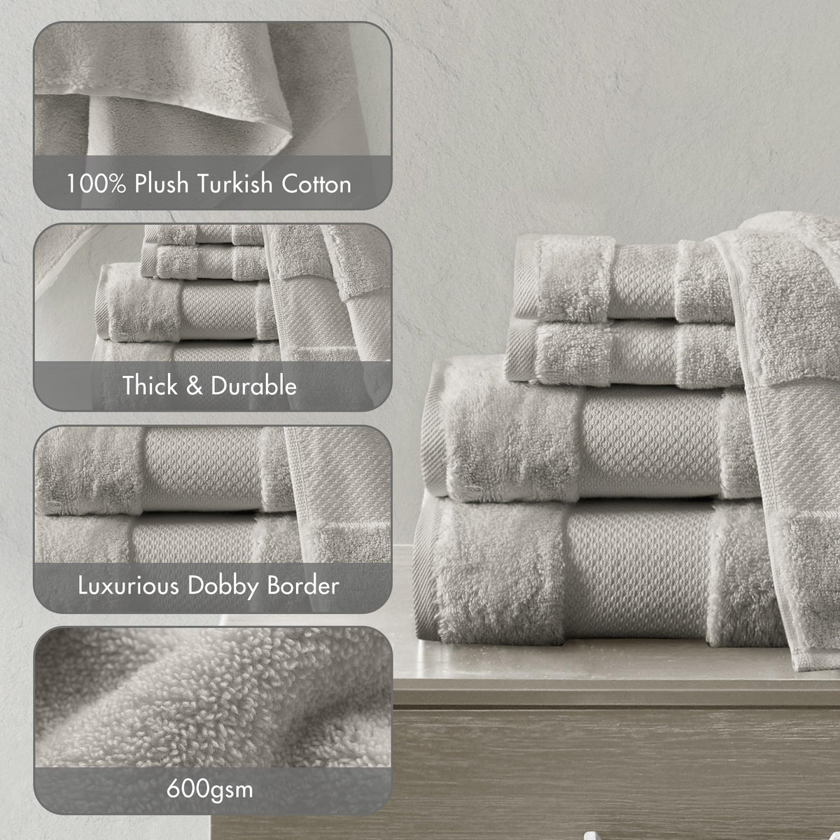 Madison Park Turkish Bath Towel Set, grey