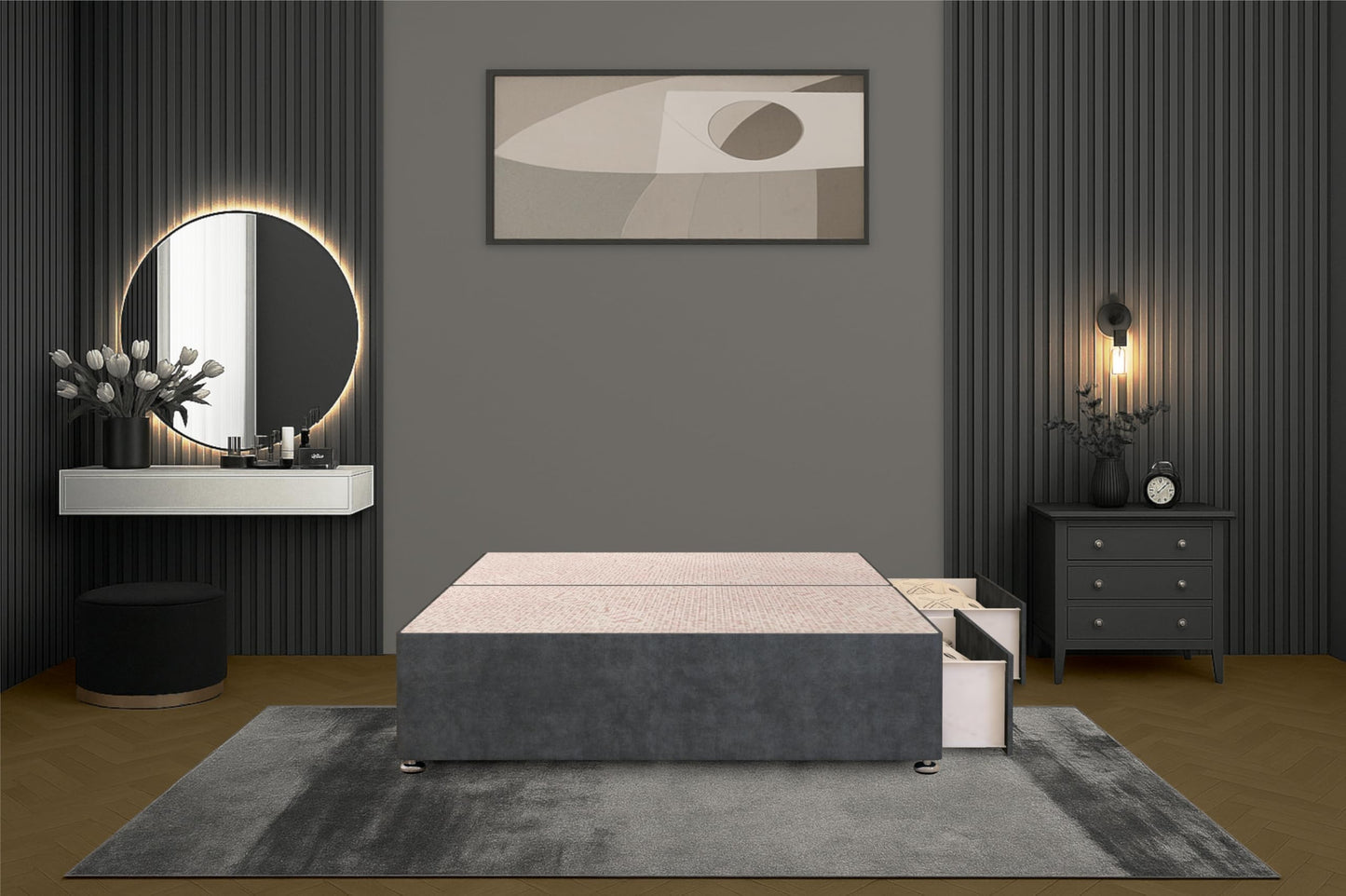 Bed Centre Flexby Divan Bed Base Only with 2 Drawers (Same Side), No Headboard - Available in 3FT, 4FT, 5FT & 6FT