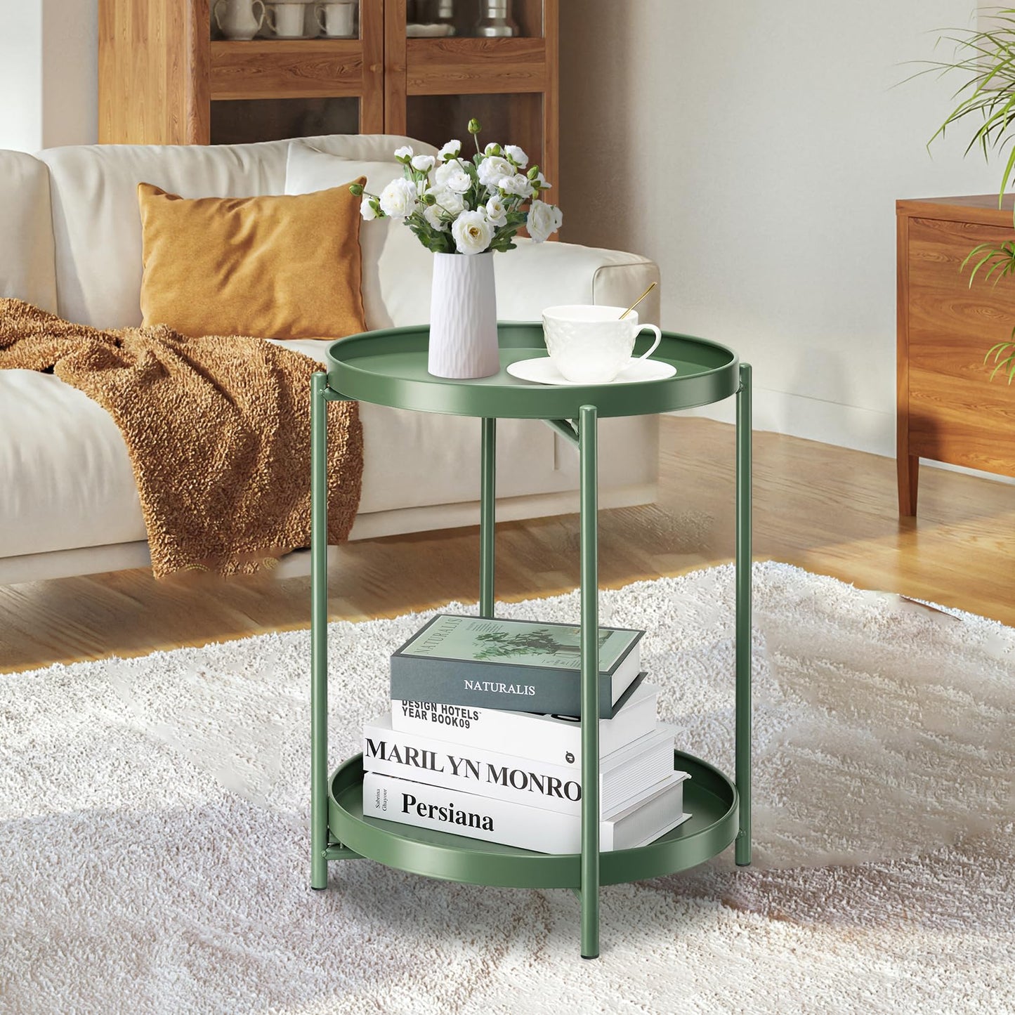 danpinera 2 Tier Metal Side Table with Removable Tray, End Table Outdoor Side Table Small Accent Table