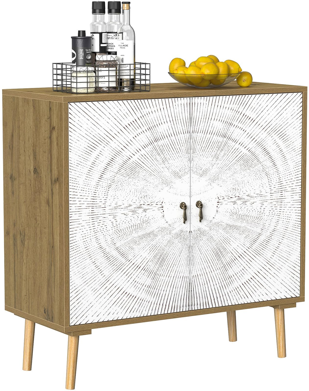 Skokliz Accent Cabinet with 2 Doors, Carved Storage Cabinet with Adjustable Shelf, Decorative Sideboard Buffet Cabinet with Solid Wood Feet