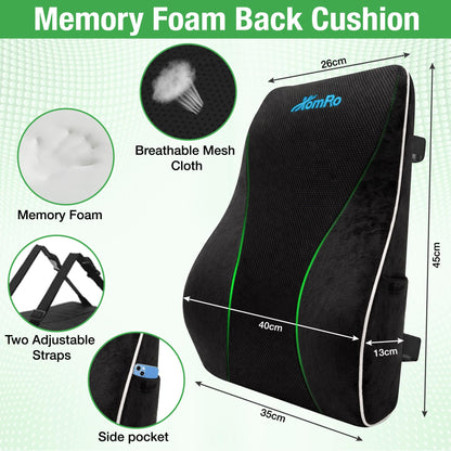 XomRo Lumbar Support Pillow Office Chair Gaming Car Seat Memory Foam Back Support Cushion Ergonomic Contour Posture Support Orthopedic Design