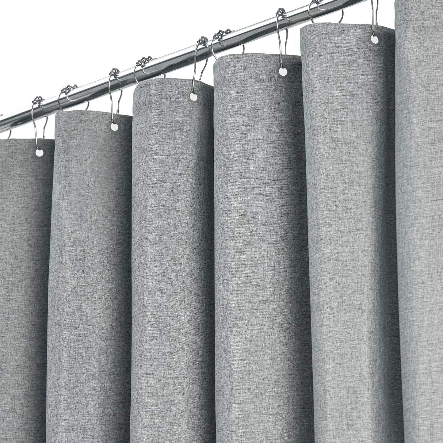 BTTN Narrow Grey Shower Curtain, Stall Linen Textured Weighted Mould Proof Resistant Wet Room Shower Curtains, Heavy Duty Waterproof Fabric Shower