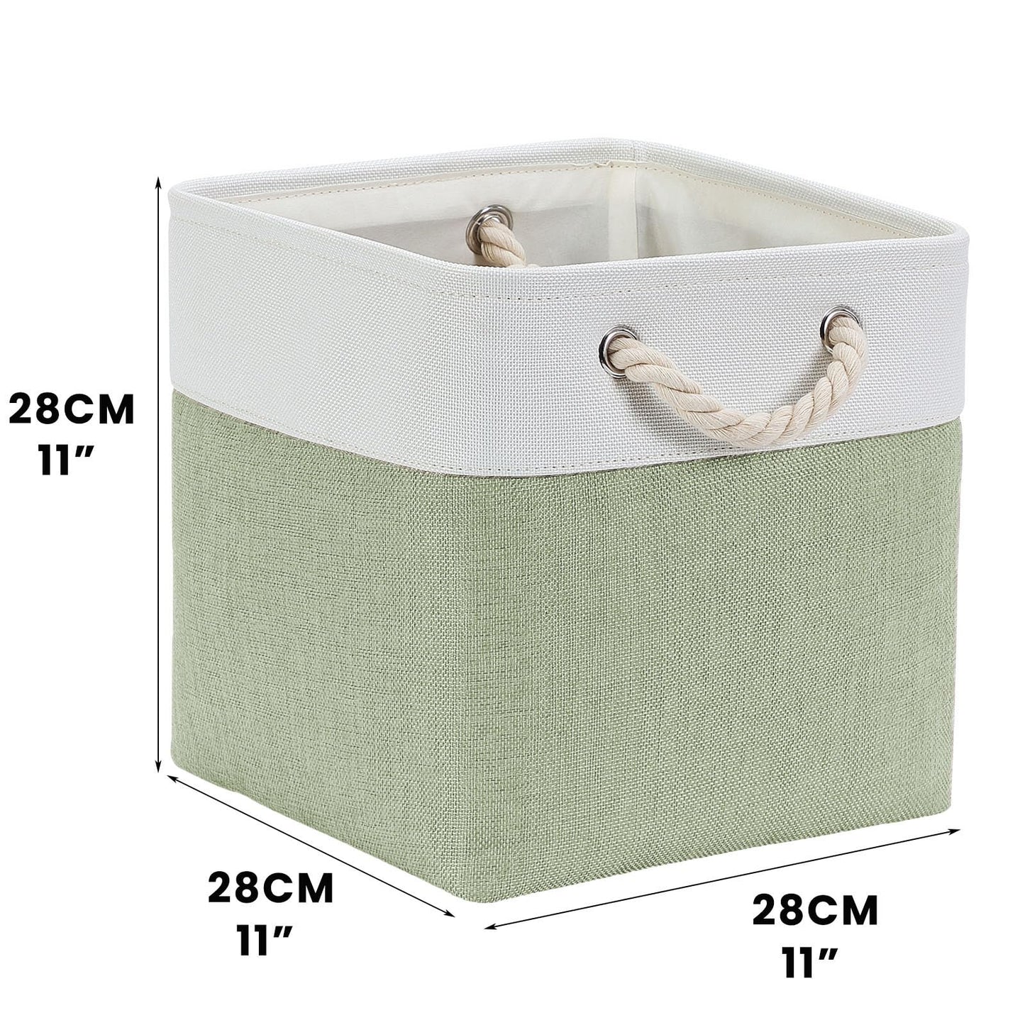 Mangata 28x28x28cm Cube Storage Boxes 3Pcs Green White Foldable Baskets