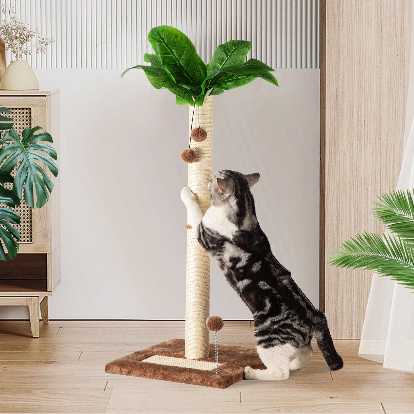 Cat Scratching Post for Indoor Cats 80cm Tall Scratch Tree Toys for Kitten & Adult Cats, Brown Cat Tree Post