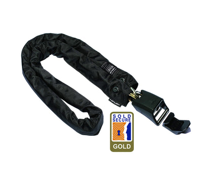 Hiplok Home Gold Bike/Bicycle Chain with Lock. 1.5m Length, 12mm Shackle, 10mm Thick. Sold Secure Gold, Anti-Scratch, 3 x Keys, 10 Yr Warranty