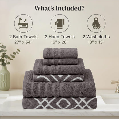 Amrapur Pacific Coast Textiles 6 Pc Yarn Dyed Towel Oxford Ash Grey, 6-Piece