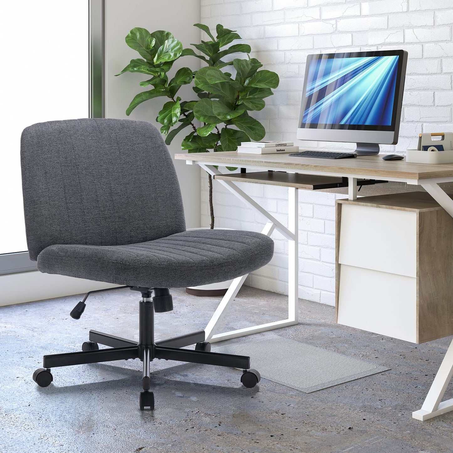 COLAMY Wide Office Chair, Padded Armless Task Vanity Chair Swivel Home Office Desk Chair 115°Rocking Mid Back Ergonomic Computer Chair for Home