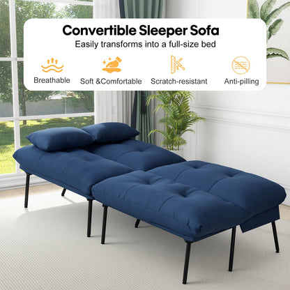 Panana Fabric 3 Seater Sofa Bed, 5-Gear Back Angle Adjustable Futon Sofa for Living Room/Guest Room (Blue)
