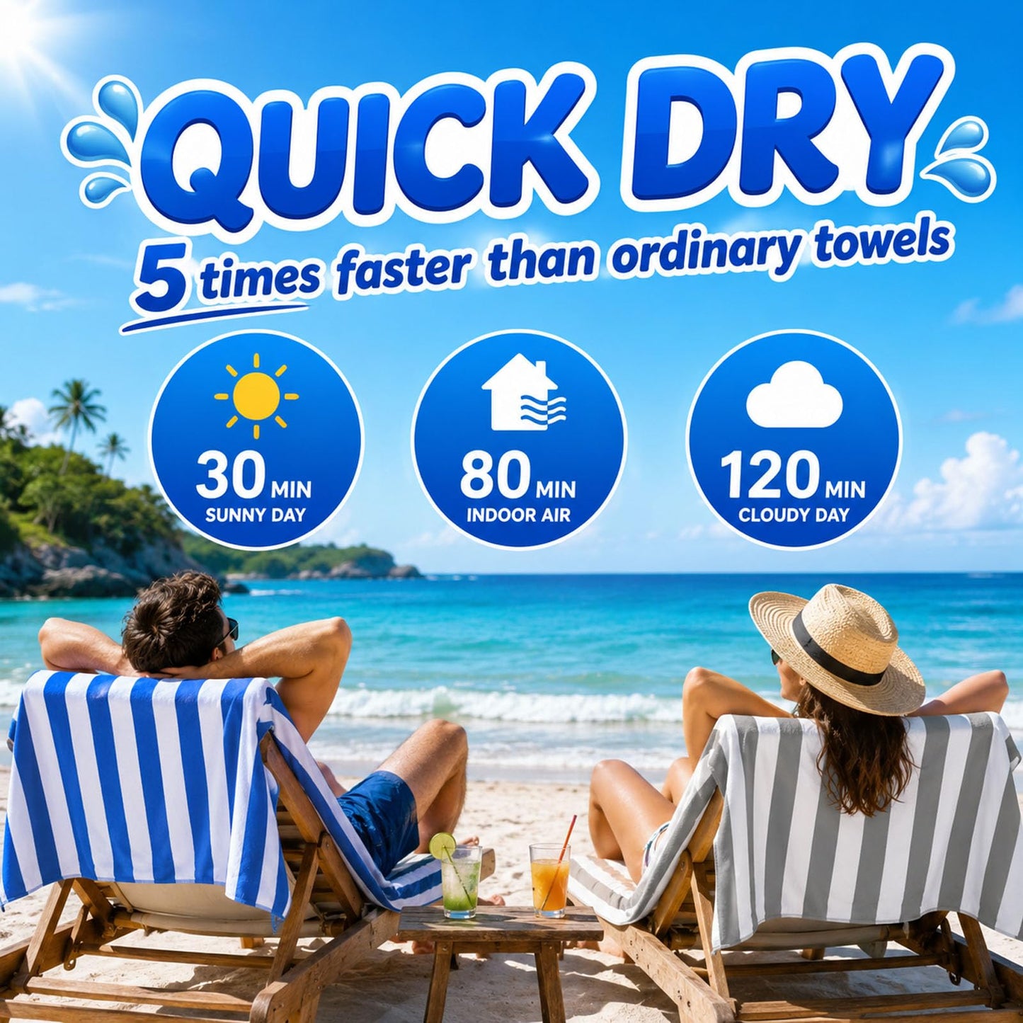 Admygo Microfibre Beach Towels for Adults - 2 Pack 180 x 90 cm Extra Large Beach Towels with Drawstring Bags