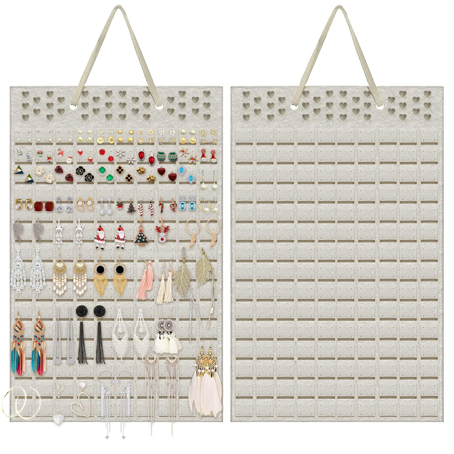 Yanmucy Earring Holder Organizer Hanging Holds Up to 300 Pairs Wall Mount Jewelry Storage Bag Earring Holder For Girls Women (Beige)