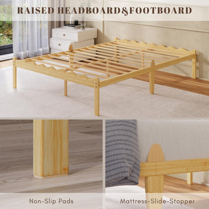 Hunlostten Wooden Double Bed Frame - Modern Style Bamboo Wood Bed Frame with Headboard and Footboard Underbed Storage Slats Support Easy to Install