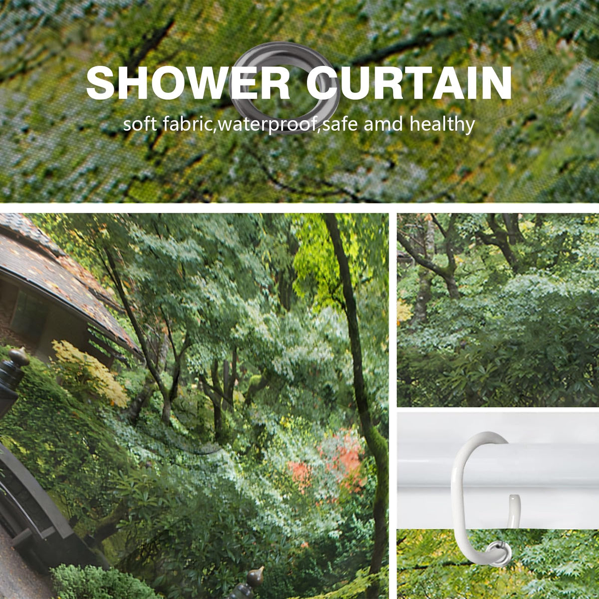 Newhomestyle Wooden Bridge Outdoor Garden Shower Curtain, Quick-Drying Waterproof Outdoor Garden Decoration, Summer Autumn Bath Curtain with 12 Hooks