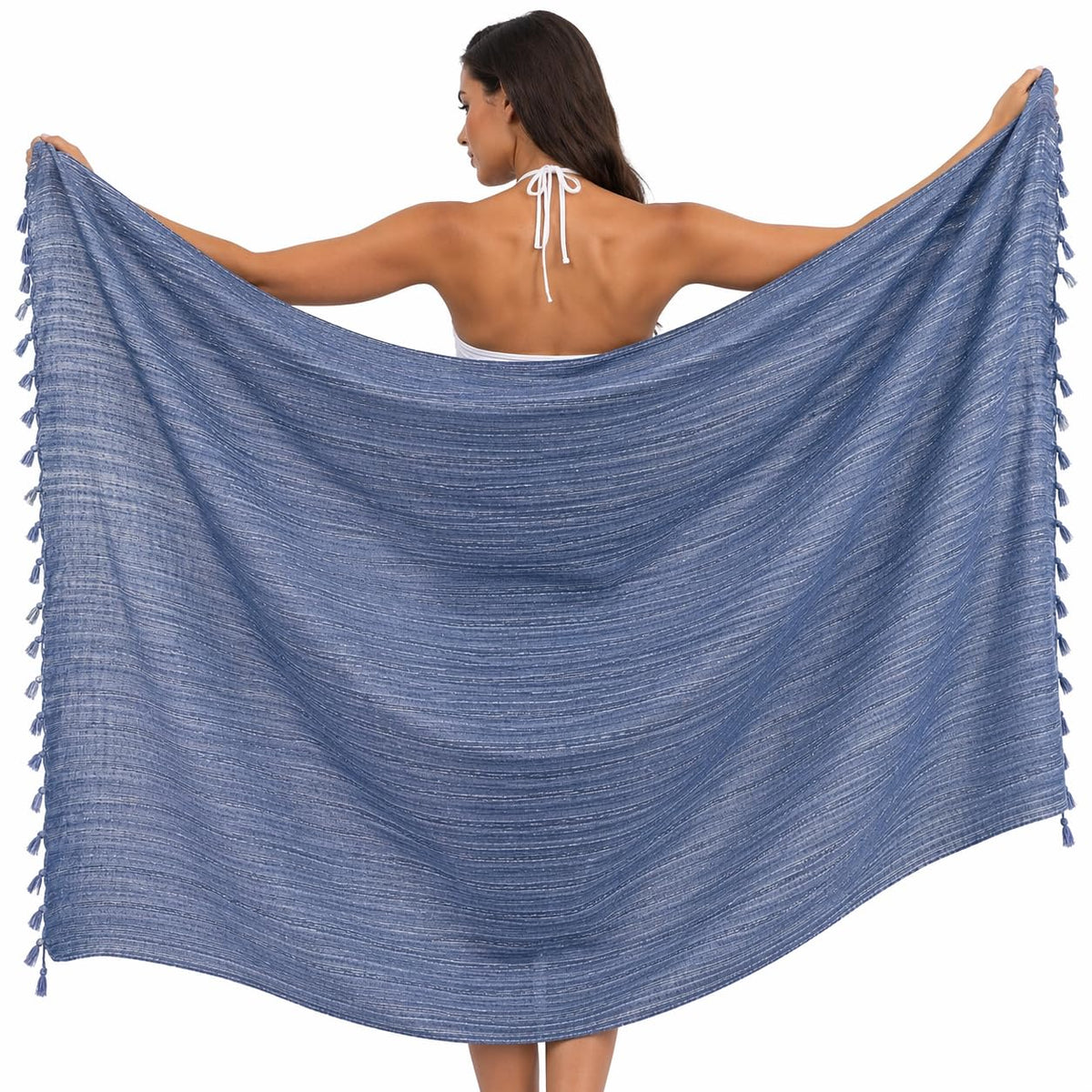 WEFLORIA Turkish Cotton Peshtemal Towel – Lightweight Quick Dry Beach Towel – Large Hammam Spa Towel for Beach, Bath, Travel and Pool (blue)