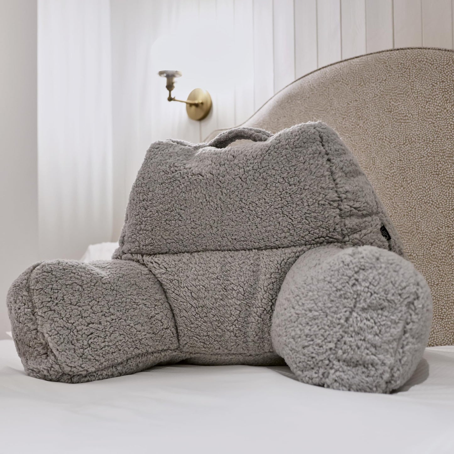 icon Teddy Bear Fluffy Fleece Cuddle Cushion, Grey, Reading Pillow, Back Support Cushion, Back Support Pillow for Bed with filling included, Ideal as