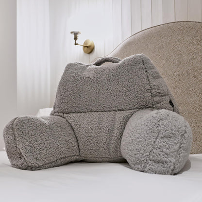 icon Teddy Bear Fluffy Fleece Cuddle Cushion, Grey, Reading Pillow, Back Support Cushion, Back Support Pillow for Bed with filling included, Ideal as