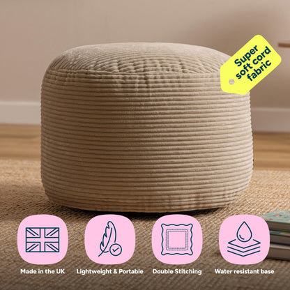 icon Milano Large Cord Bean Bag Footstool with Filling Included, Beige