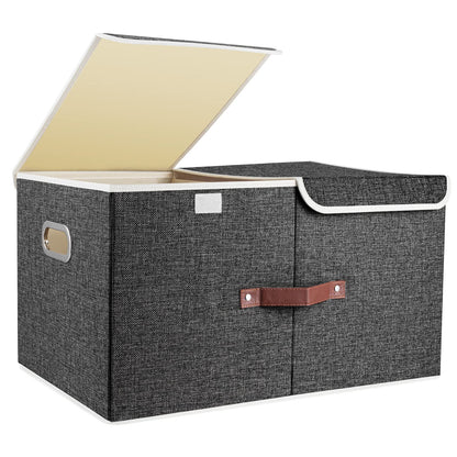 TYEERS Extra Large Storage Box with Lids and Compartments, Collapsible, Washable, Fabric Box with Lid for Clothes, Wardrobe Storage, 55x33x30 cm