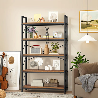 DWVO Bookcase 5 Tiers, Industrial Book Shelf 80cm Wide 158cm High Large Book Case Wooden Shelf and Metal Shelving Unit Display Storage Rack for