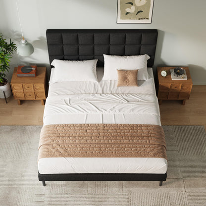 Yocreat Small Double Bed Frame, Easy Assembly, Sturdy Wooden Slat Support, Upholstered Platform with Headboard, No Box Spring Needed