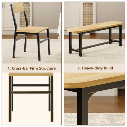 Feonase Dining Chairs Set of 4, Dining Room Chairs with 2 Ergonomic Chairs & 2 Benches, MDF Board and Metal Frame, Kitchen Chairs for Home, Apartment
