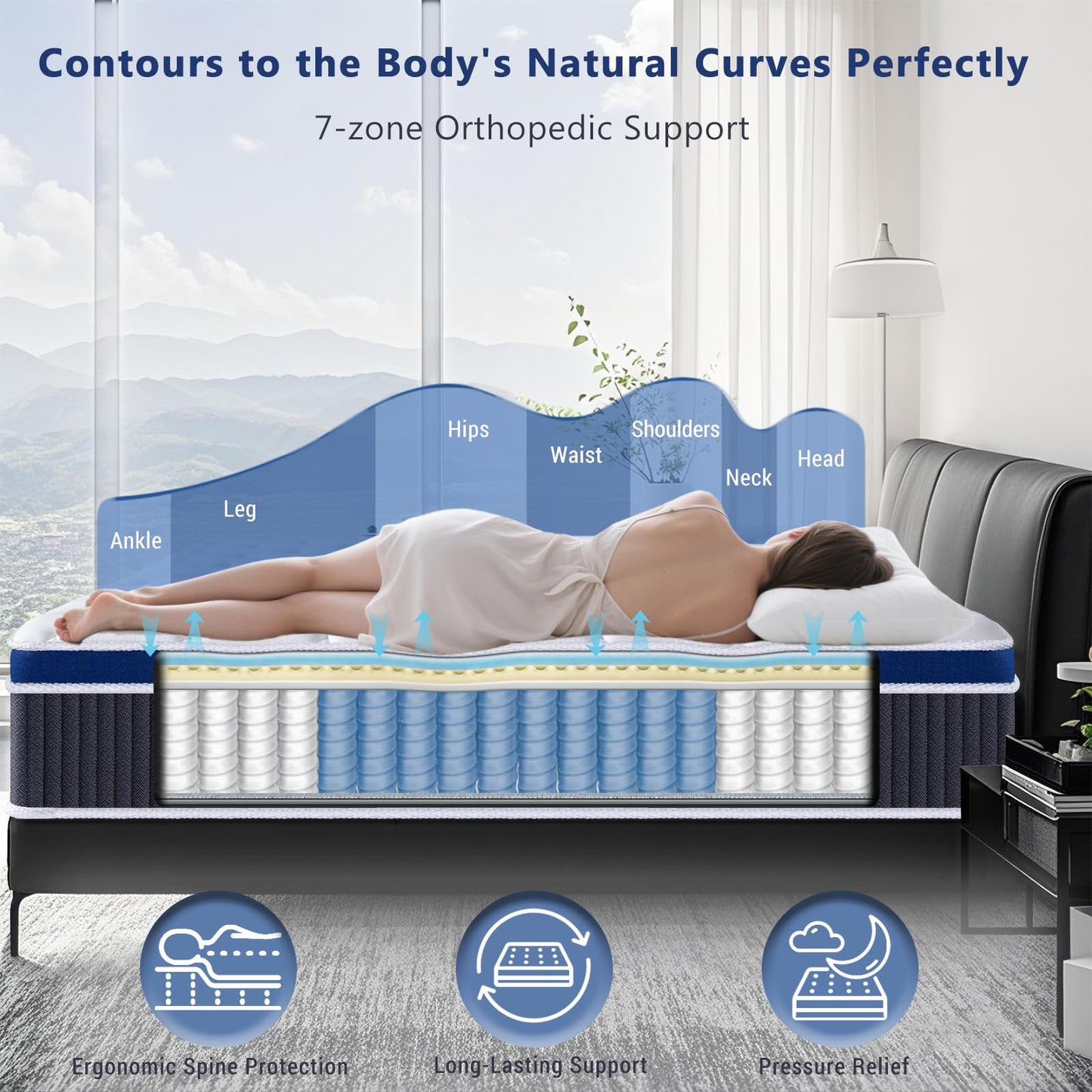 SEZMOONSI King Size Mattress, Gel Memory Foam King Mattresses 5FT, Hybrid Pocket Spring Kingsize Matress