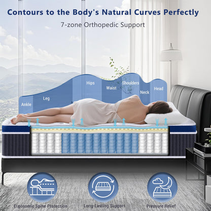 SEZMOONSI King Size Mattress, Gel Memory Foam King Mattresses 5FT, Hybrid Pocket Spring Kingsize Matress