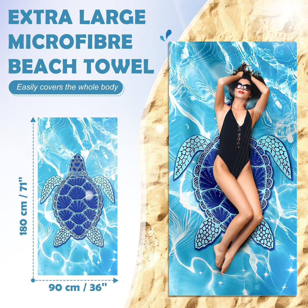 Anavasi 1 Pack Microfibre Beach Towels for Adults, 180 x 90 cm with Net Bag