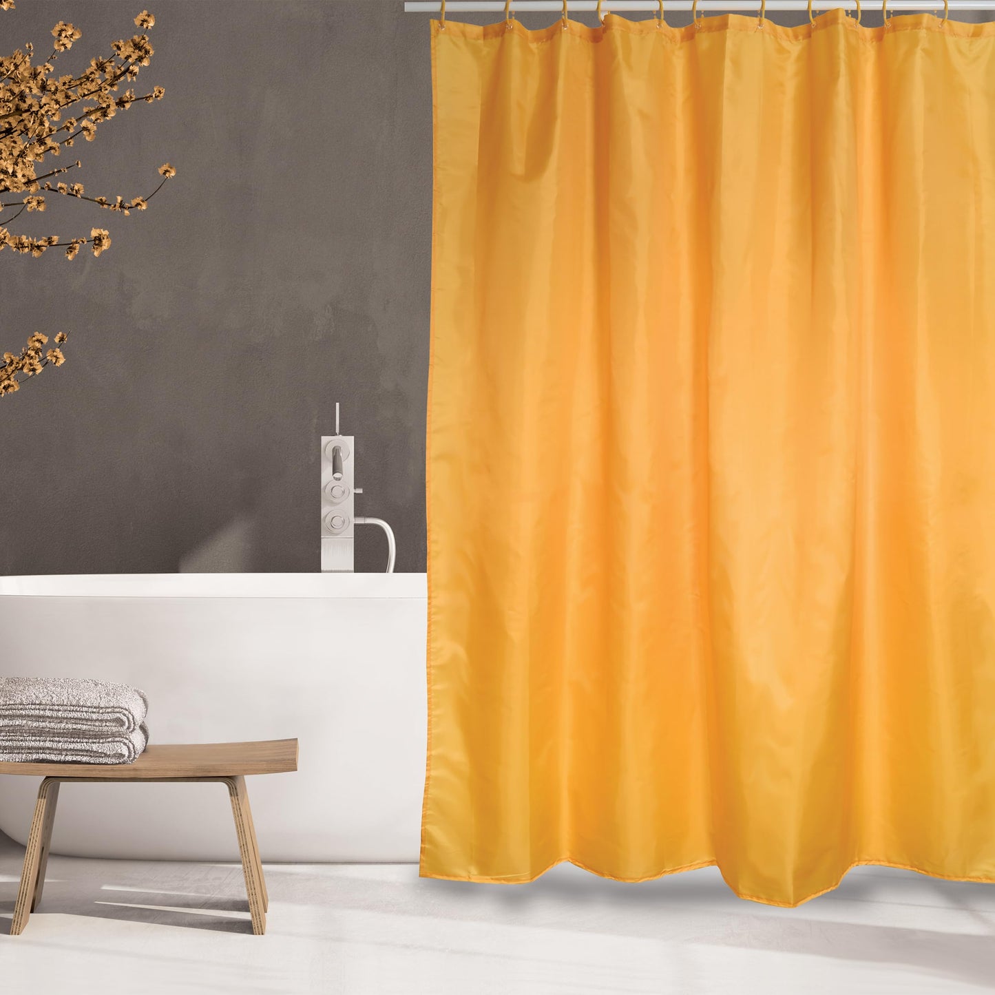 MSV Anti-Mould Shower Curtain, Anti-Bacterial, Washable, Waterproof, Polyester, 180 x 200 cm, Saffron Yellow